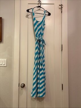 Lilly Pulitzer Striped Blue & White Maxi Dress with Waist Tie
